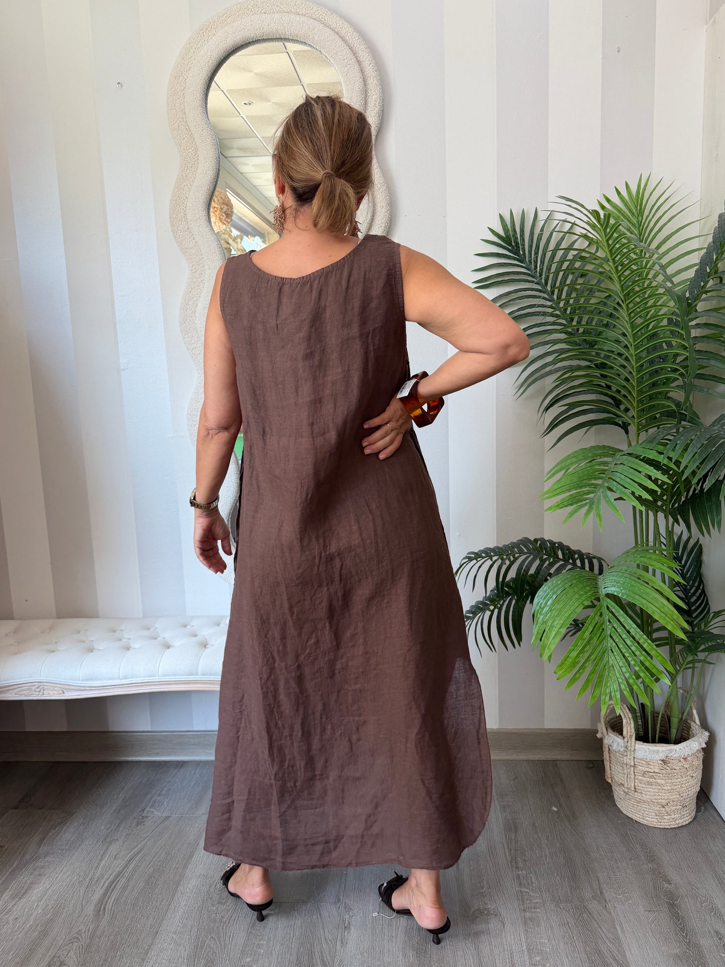 Vestido lino marrón