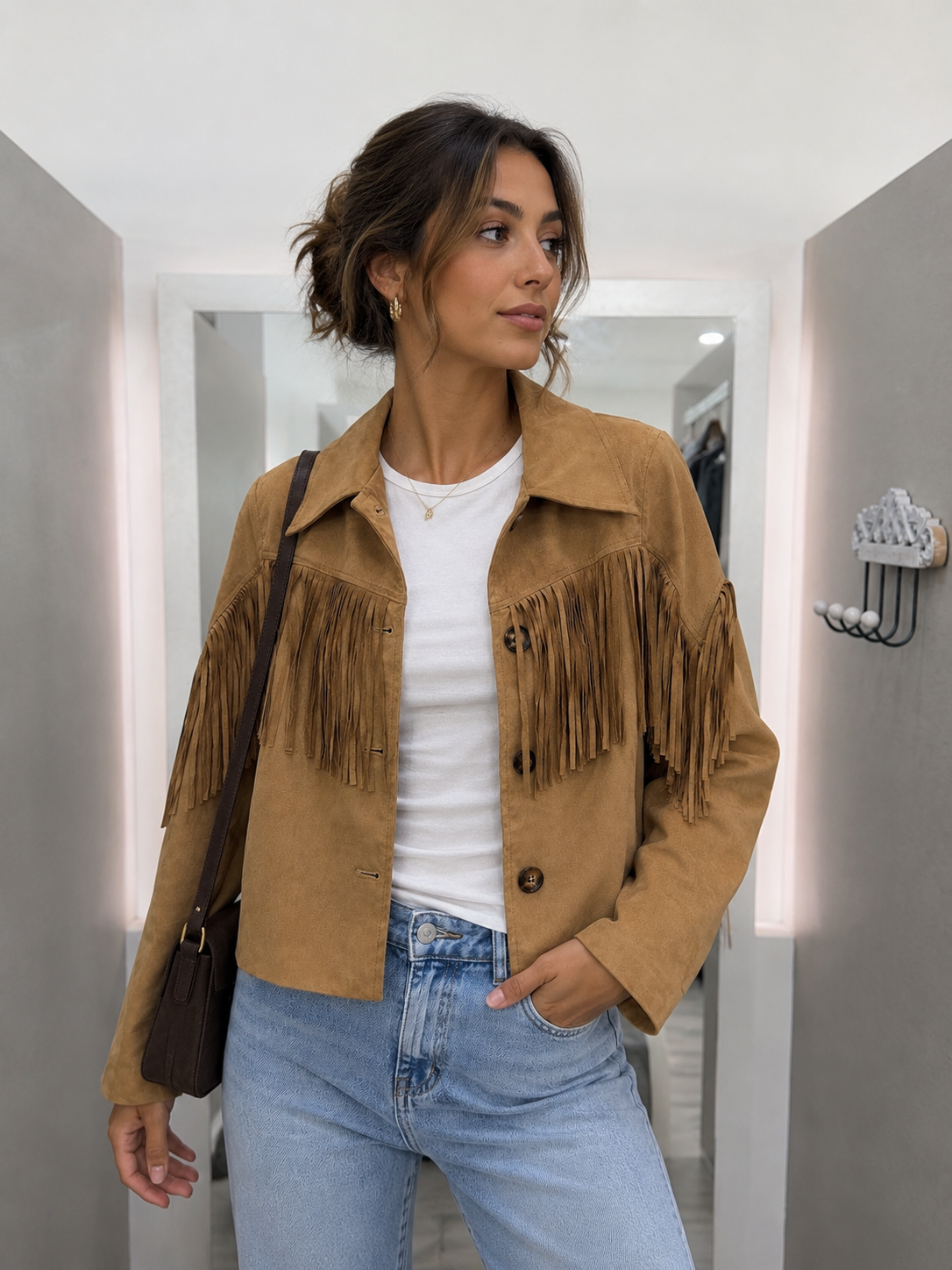 Chaqueta Antelina Flecos Camel