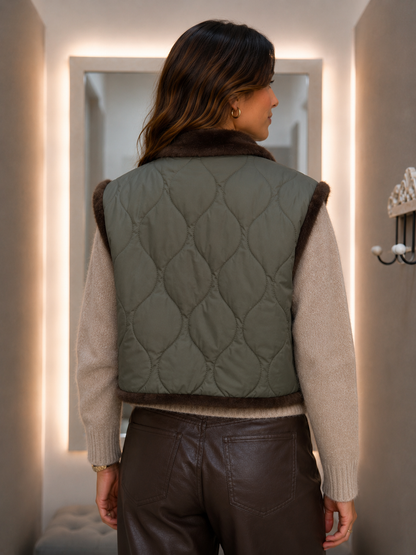 Chaleco Reversible Efecto Pelo Verde