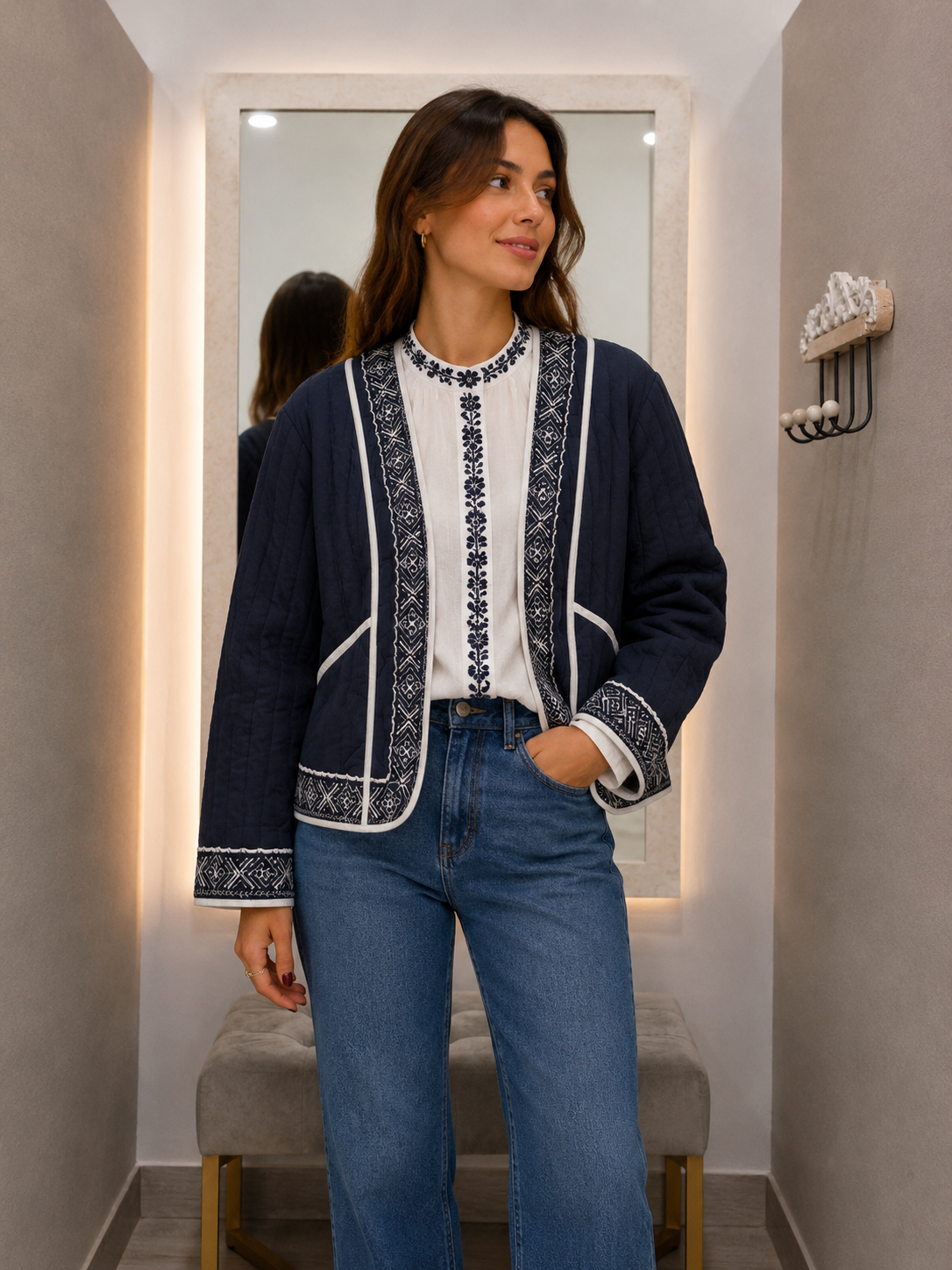 Chaqueta Guateada Bordada Marino