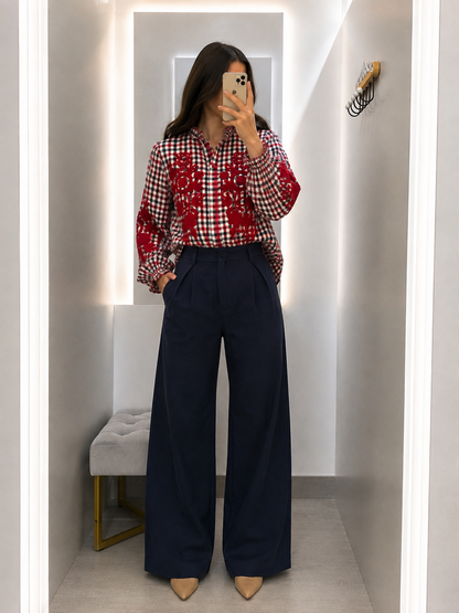 Camisa Cuadros Bordados Roja