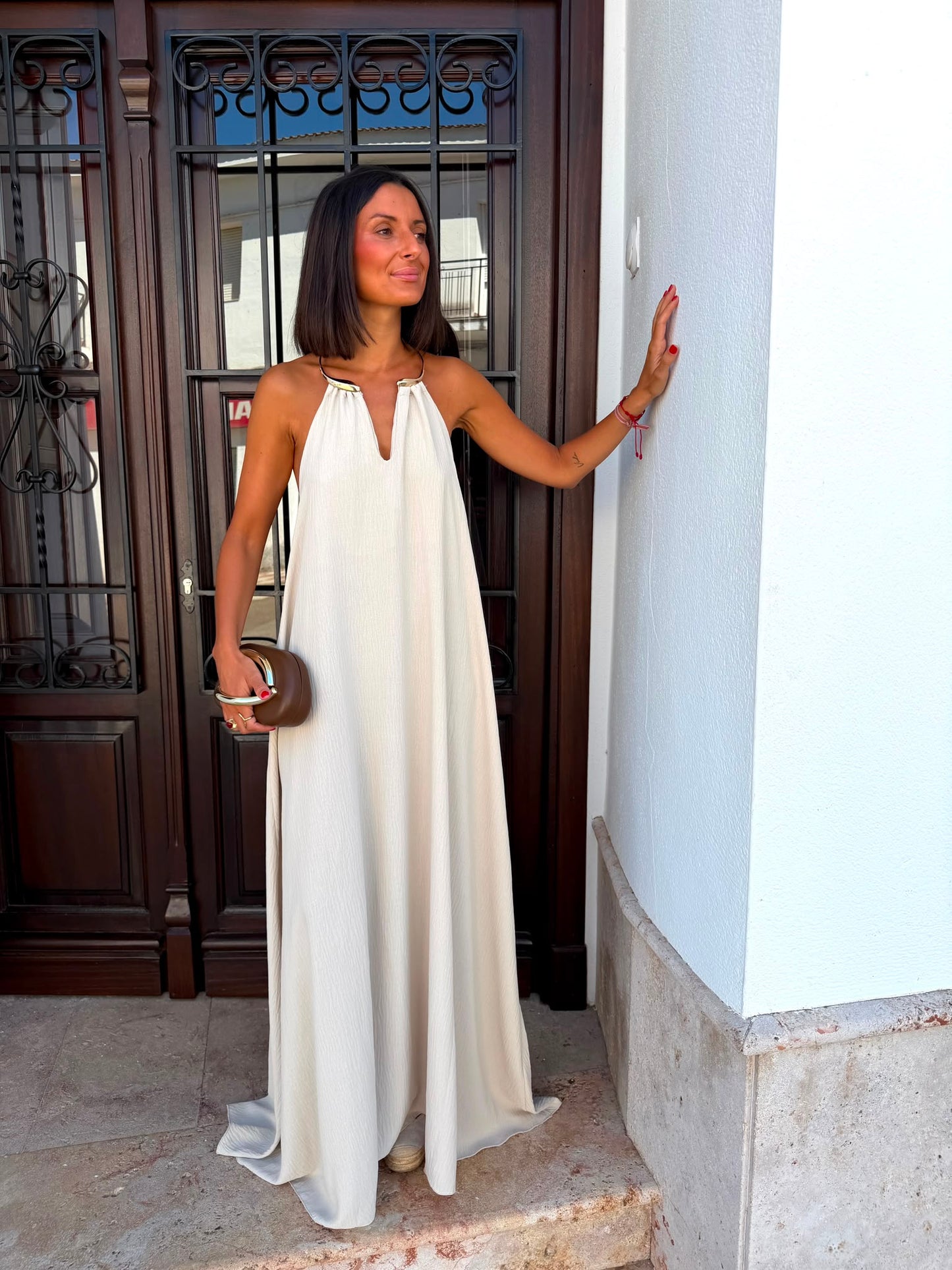Vestido Halter Beige