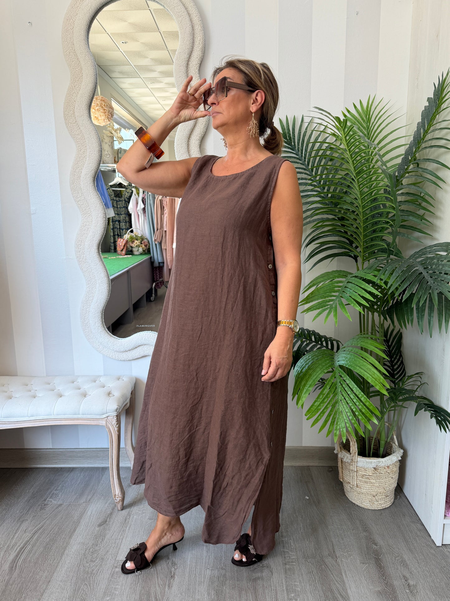 Vestido lino marrón