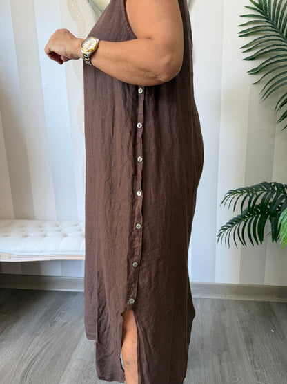 Vestido lino marrón