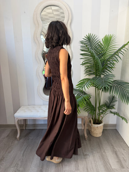 Vestido marrón nido de abeja