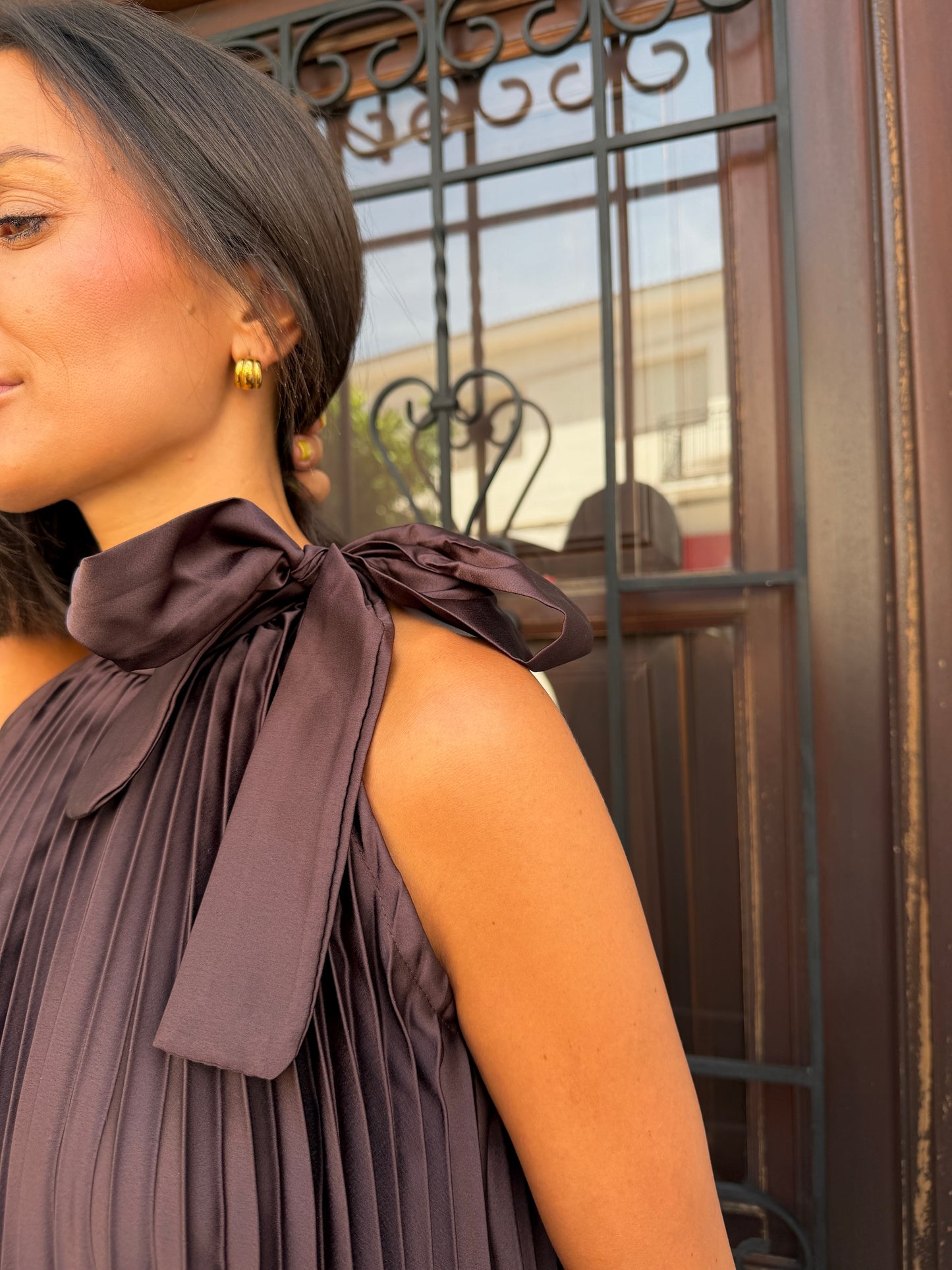 Vestido Satinado Plisado