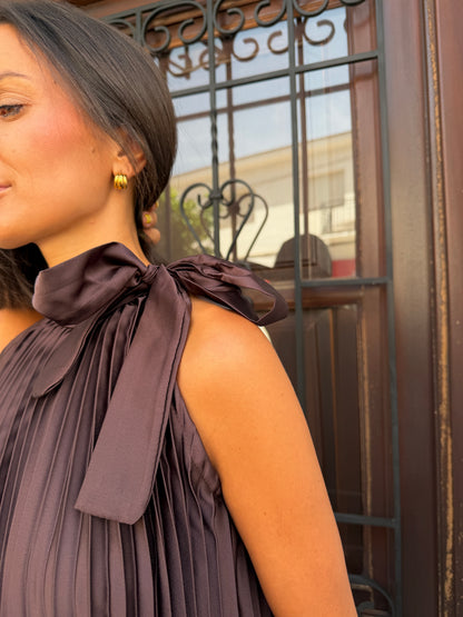 Vestido Satinado Plisado