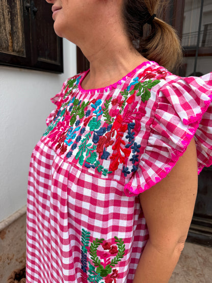Vestido Vichy Bordado