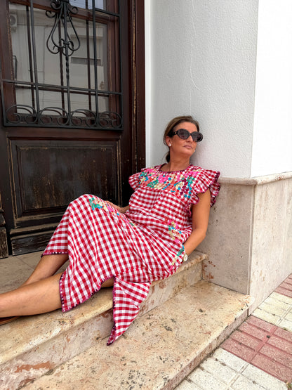 Vestido Vichy Bordado