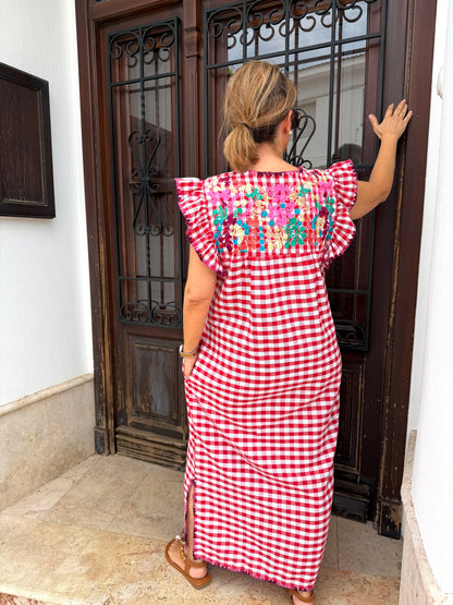 Vestido Vichy Bordado