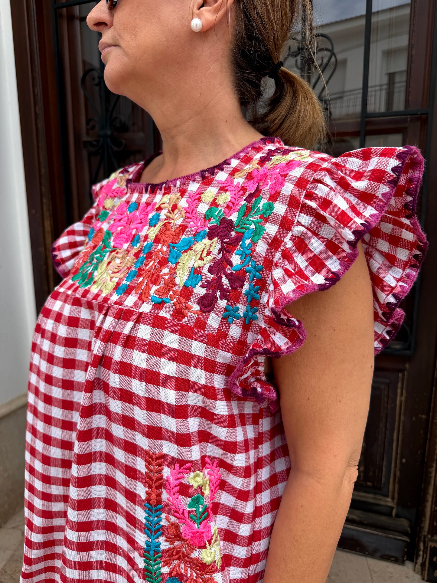 Vestido Vichy Bordado