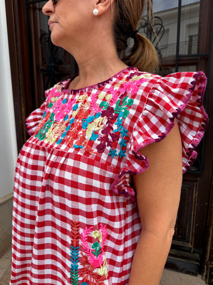 Vestido Vichy Bordado