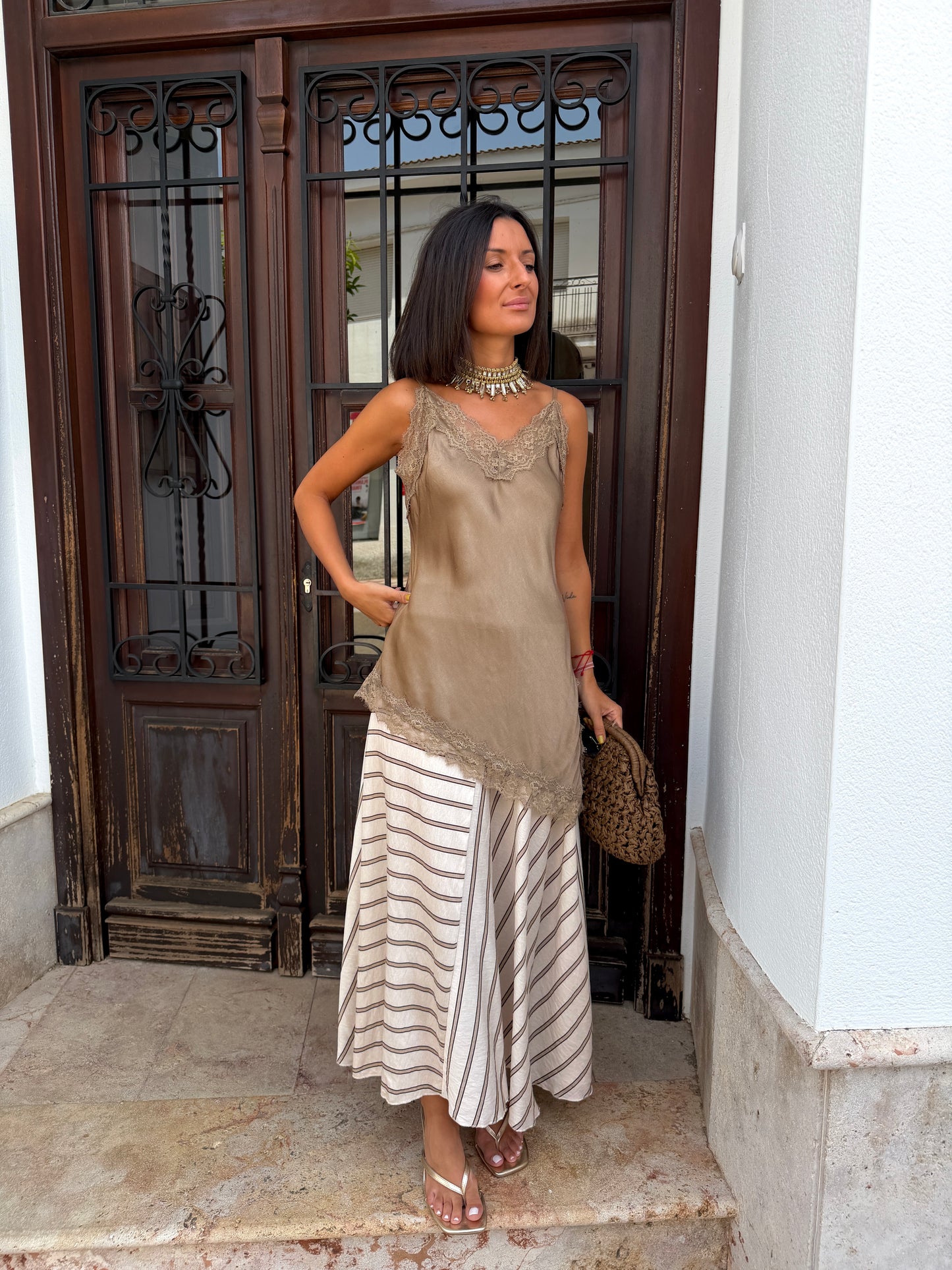 Falda Rayas Beige