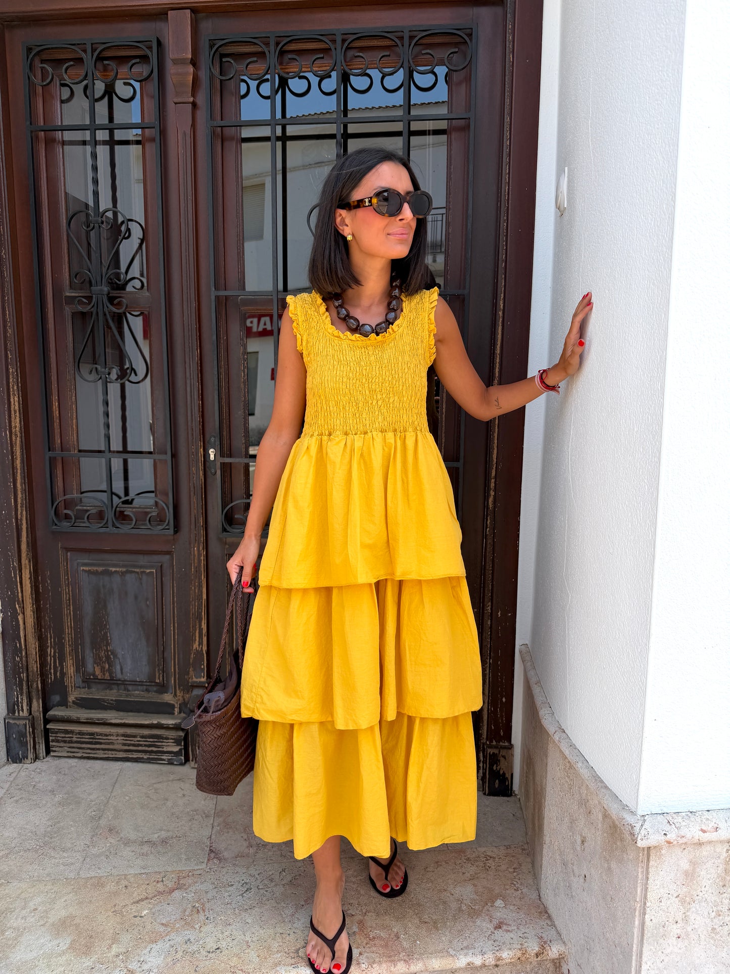 Vestido Madeira Mostaza