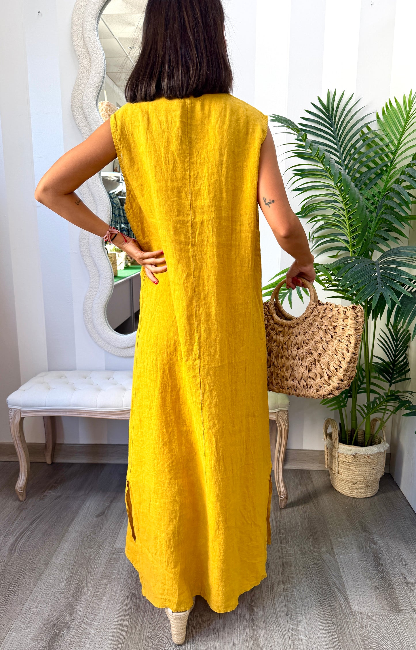Vestido Lino Mostaza